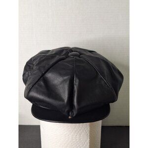 Vintage HENSCHEL HAT - Genuine Leather Biker/Newsboy, Cap black Size Med